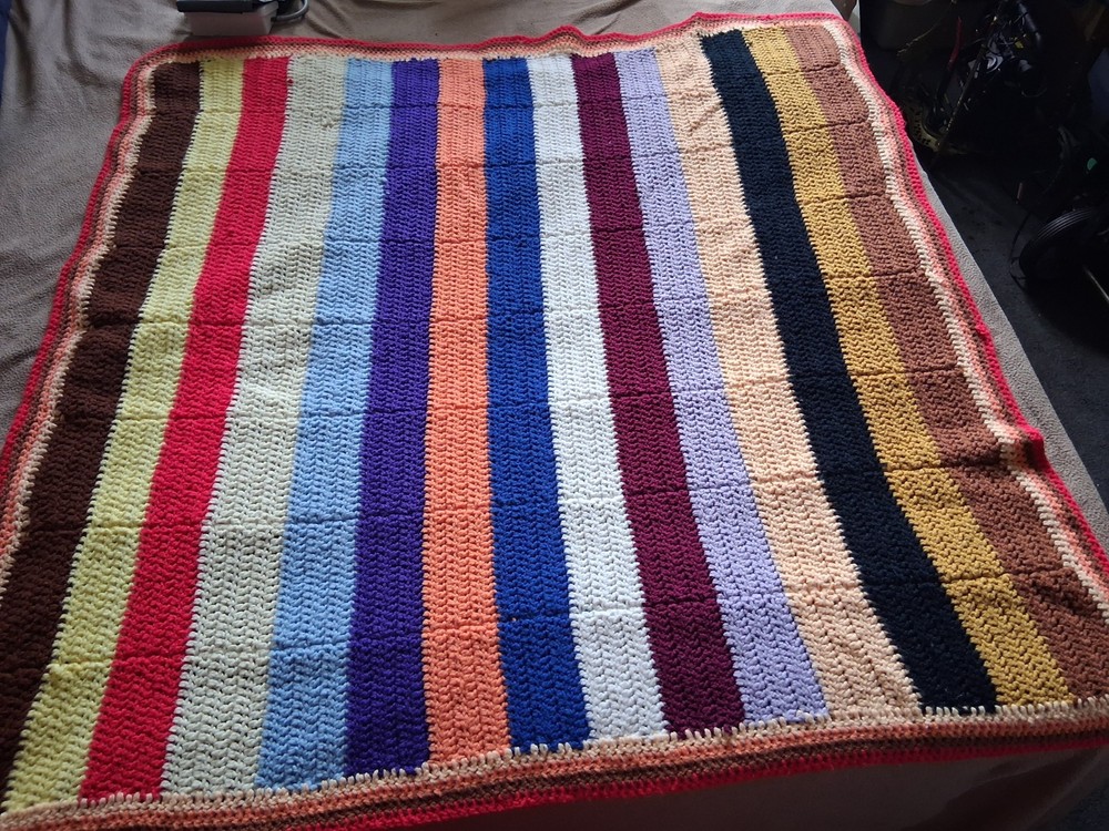 HAND MADE Crochet Blanket approx. 48 x 48  multicolor wool.