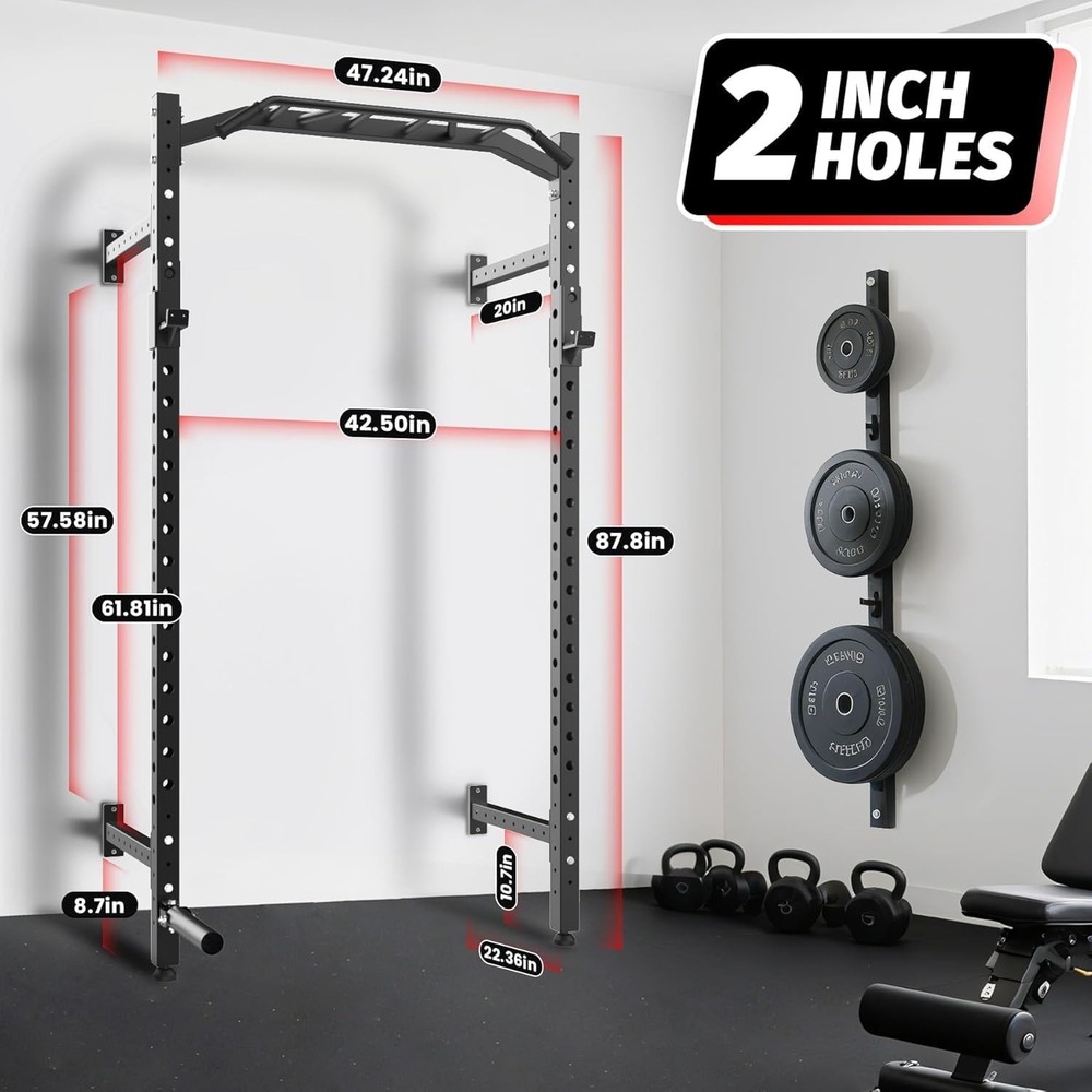 Wall Mounted Strength Rack for Home,Multi-Grip Pull Up Bar w Landmine Attachment