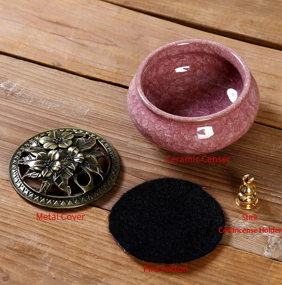 Ceramic Incense Burner with Stick Holder + Insulation use for Violet