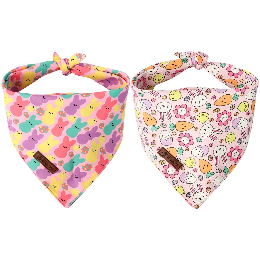 2 Pack Easter Dog Bandanas Egg Print Triangle Reversible Rabbit Carrot Large