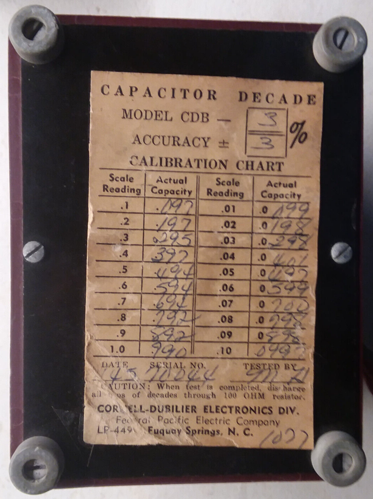 Vintage Cornell-Dubilier Decade Capacitor Model CDB3
