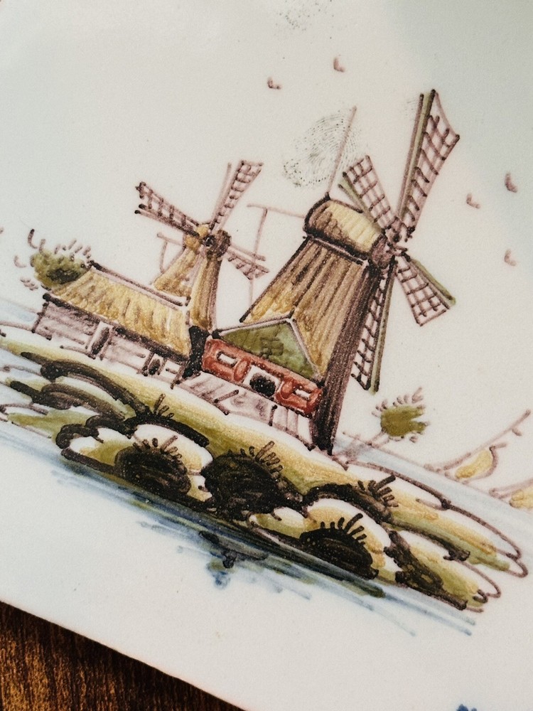 Royal Dutch Tichelaar Polychrome Tile - Windmill Scene - Vintage Dutch Tile