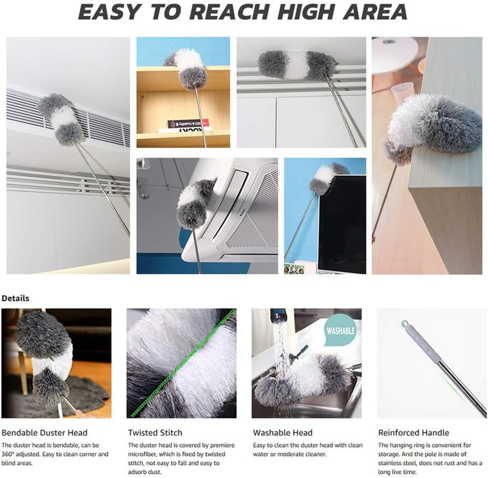 Microfiber Feather Duster with Extendable Pole and Bendable Head, 100" Telescopi
