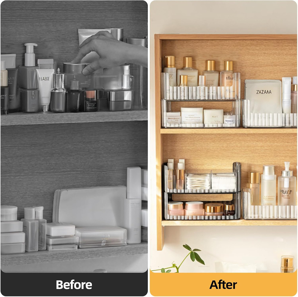 2-Tier Stackable Medicine Cabinet Organizer, Narrow Bathroom Makeup Organizer wi