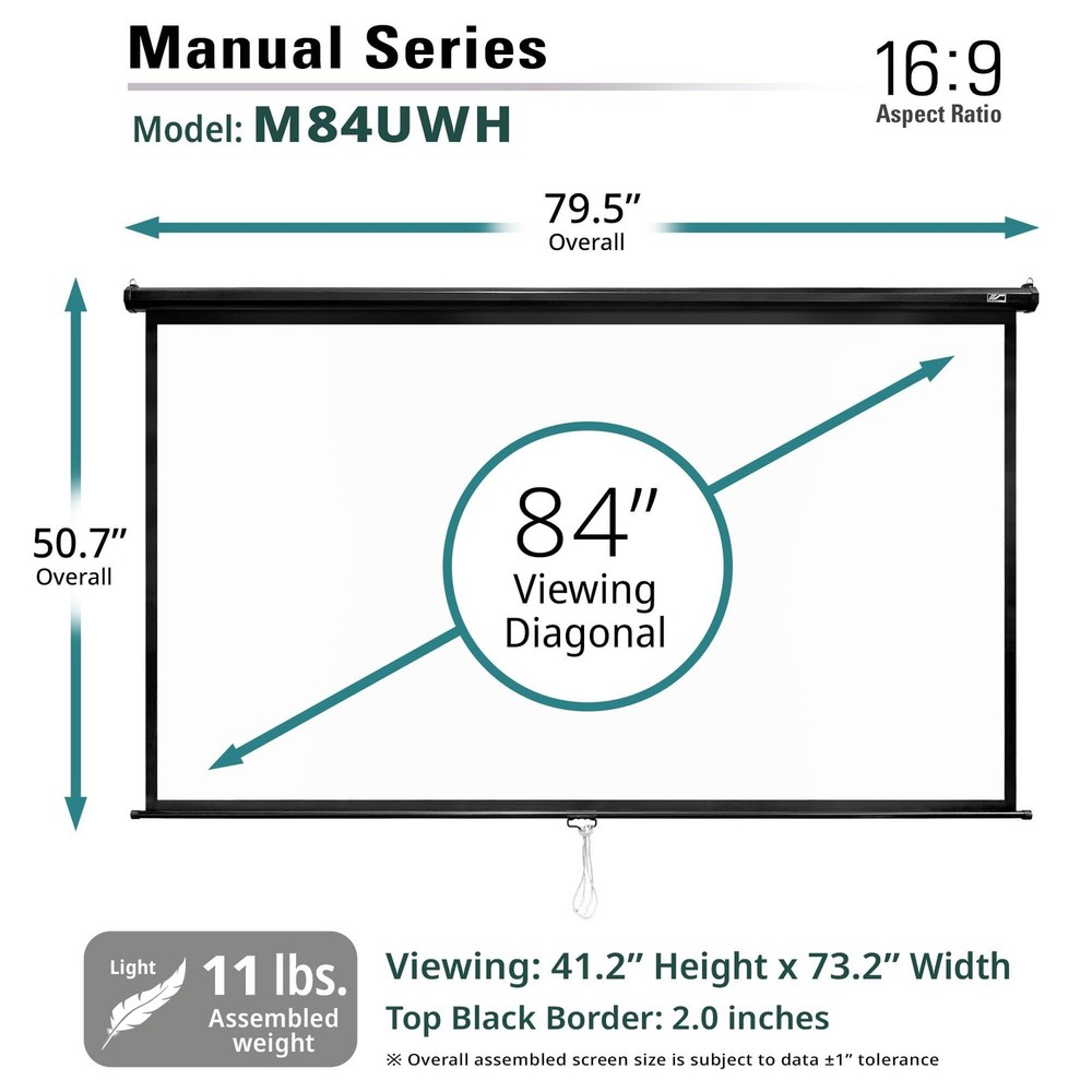 Elite Screens Manual Series, 84-INCH 16:9, Pull Down Manual Projector Screen ...