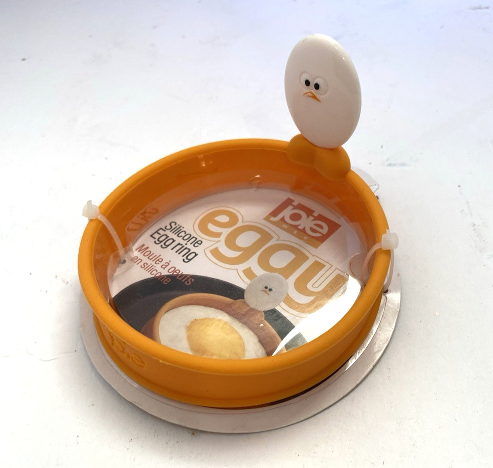 Joie Eggy 3.5" Non-Stick Silicone Compact Egg Ring with Folding Handle, Orange