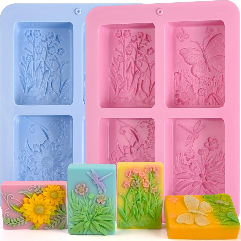 Soap Molds Silicone, 3D Rectangular Insect Flower Silicone Molds for Handmade Cr