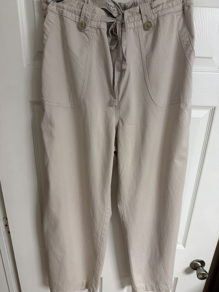 Torrid Beige Cotton Linen Ankle Pants Drawstring Button Flat Front Women’s