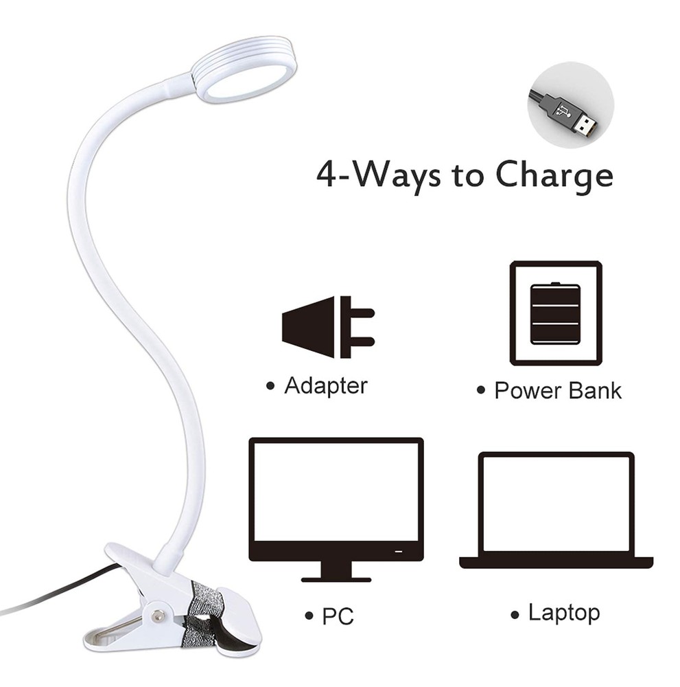 Clip-on Light Reading Light Color Change Desk Bed Computers White