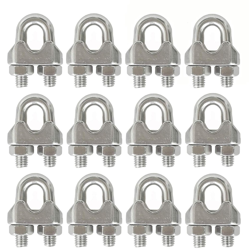 Versatile 12Pcs Stainless Steel Cable Clips for Rigging & Hanging Applications