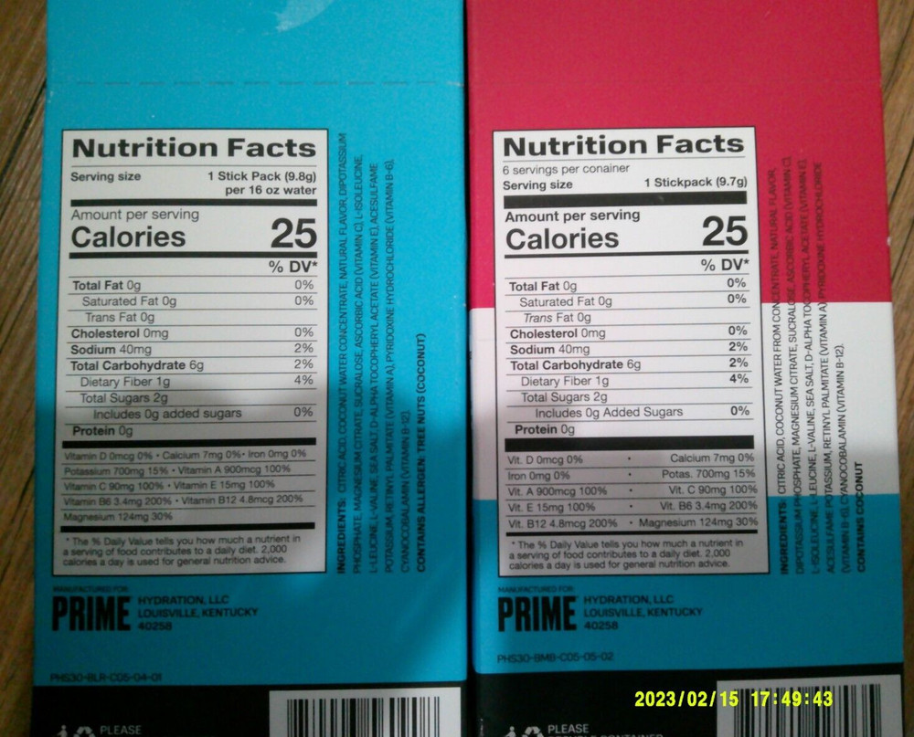 2 NEW PRIME HYDRATION DRINK sticks ICE POP & BLUE RASPBERRY flavor 12 packets