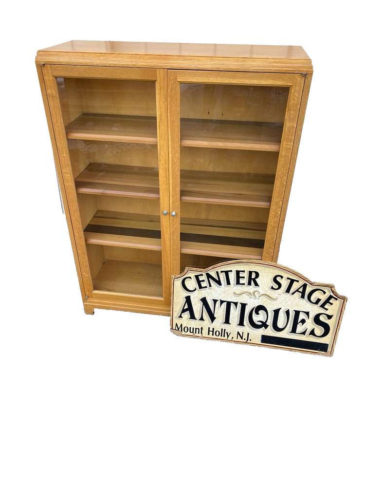 66237 Solid Oak Antique Victorian Bookcase Curio Cabinet