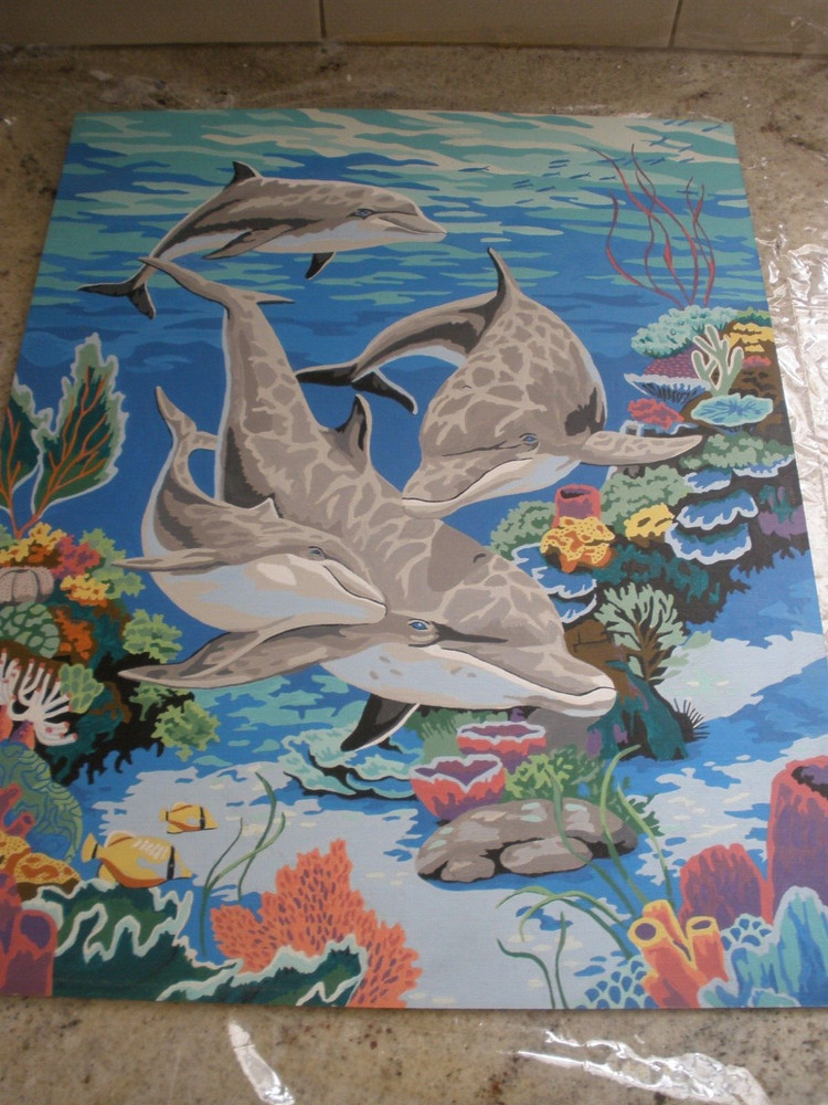 Finished Paint by Number 16" x 20" DOLPHINS