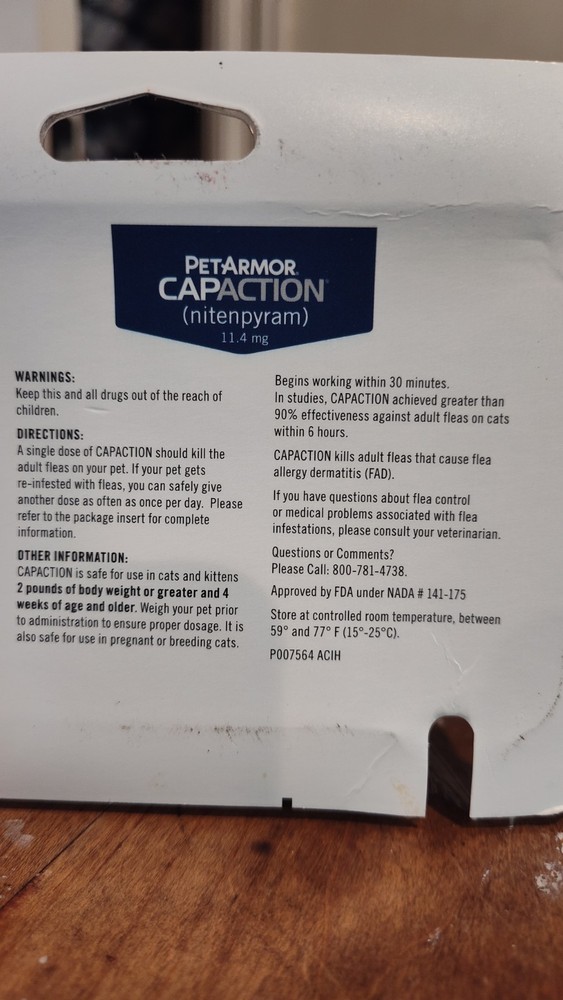 PetArmor CapAction Nitenpyram 11.4mg 6 Tablets for Cats 2-25lbs