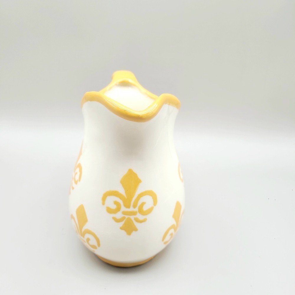 Handcrafted Gold & White Fleur-de-Lis Pitcher