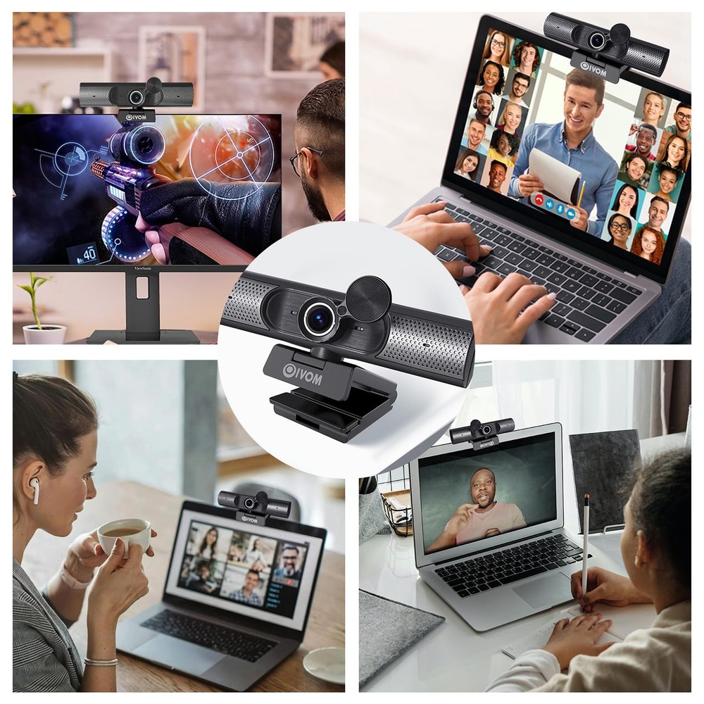 Webcam with Microphone and Speaker, 1080P Web Camera for Desktop Computer Lap...