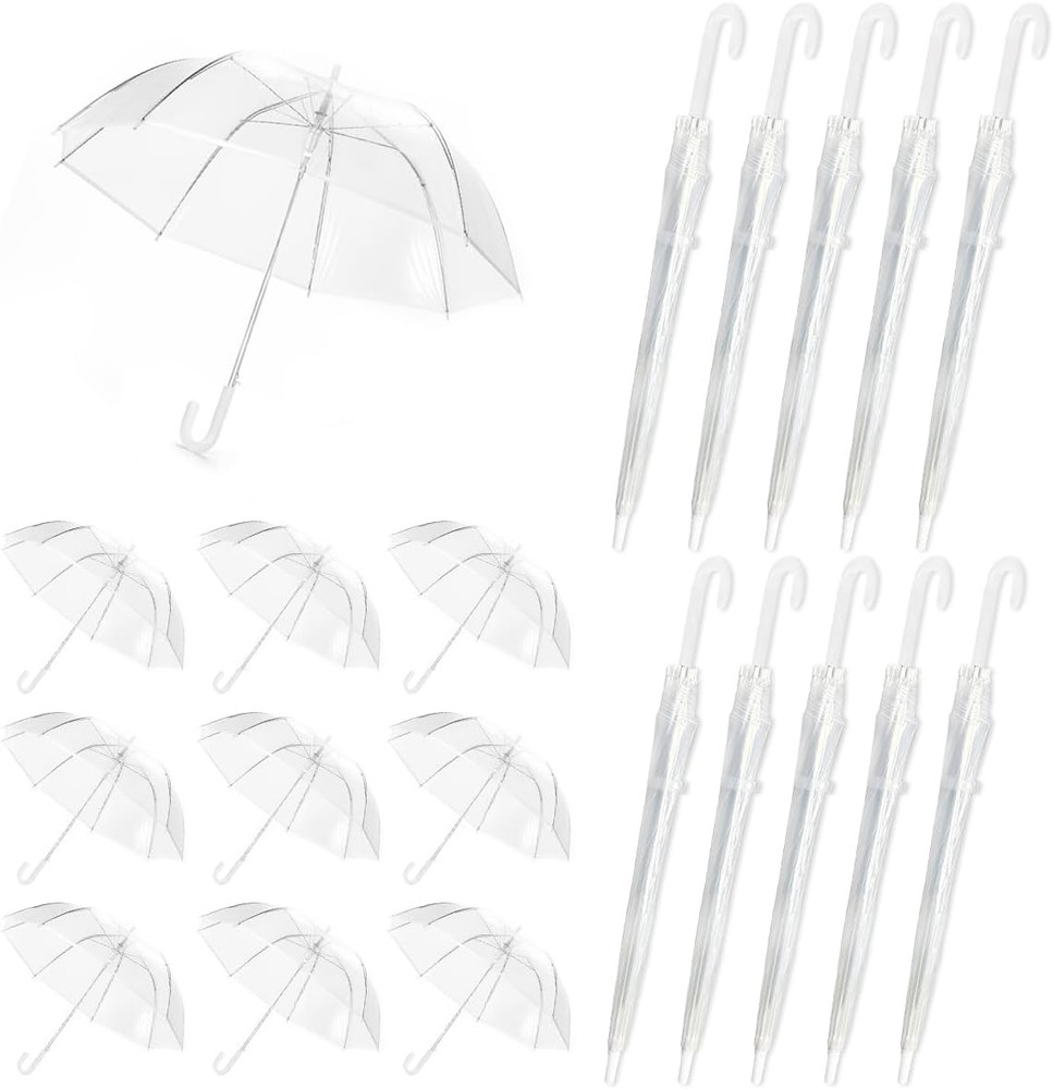 10 Pcs Clear Umbrellas Wedding Bulk, Transparent Umbrellas, Windproof Large Clea