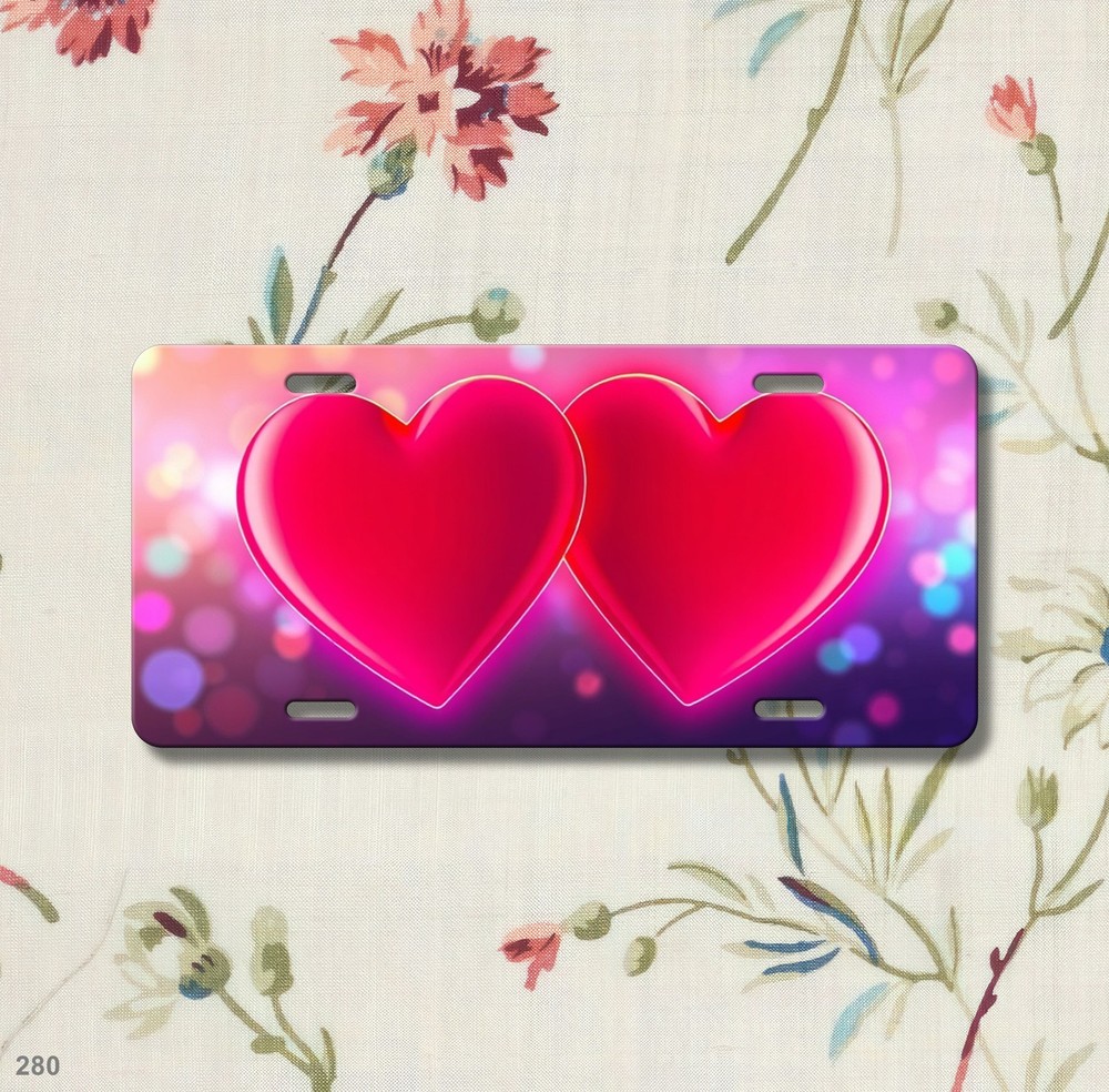 Artistic Two Hearts Artwork Your Name License Plate Custom Made Front Plate