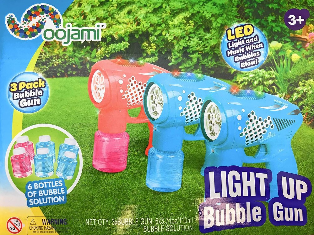 3 Bubble Guns Includes 6 Refill Solution with LED Lights and Music