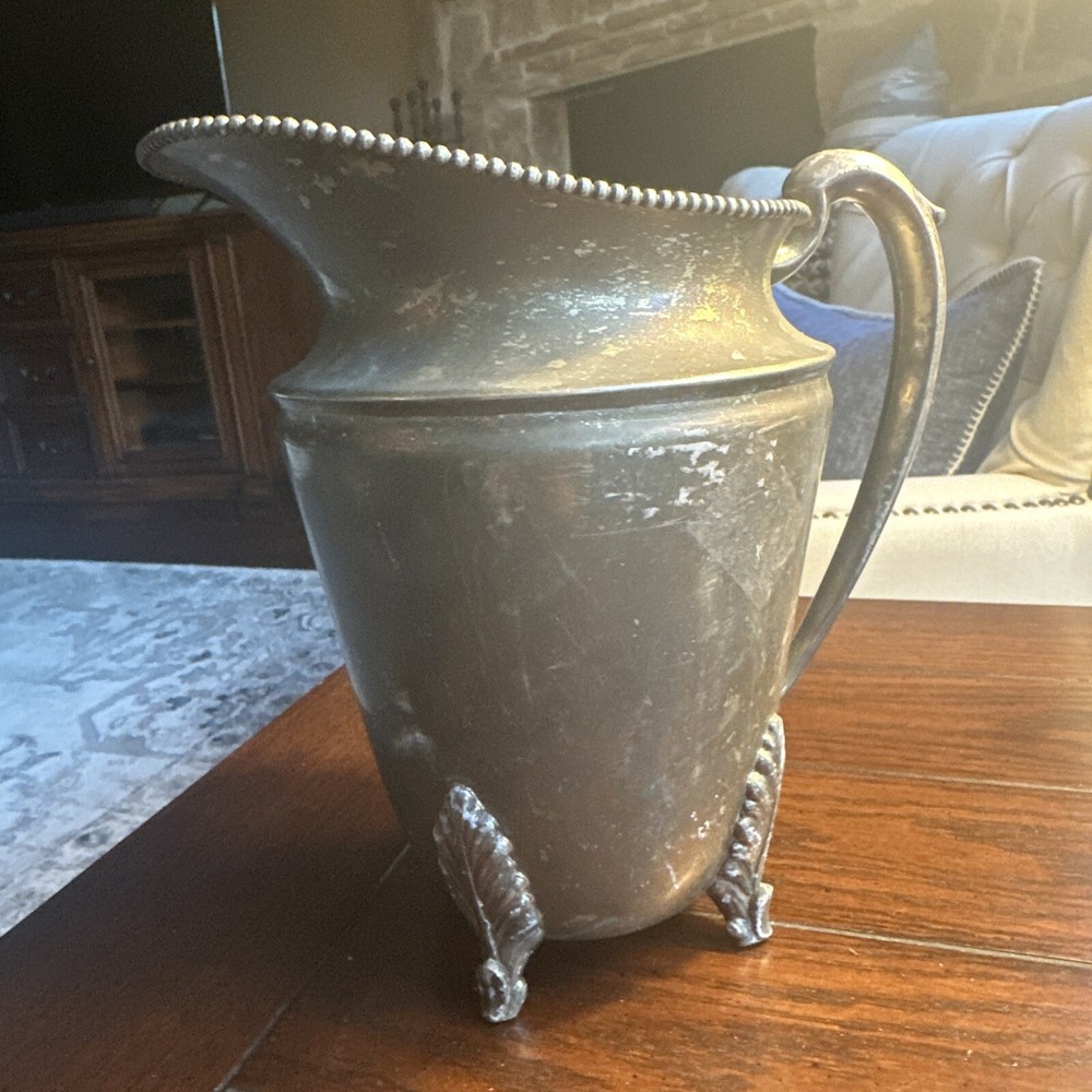 ANTIQUE BRITISH HS SILVER CO. FOOTED PITCHER SILVER ON COPPER W/MARKS