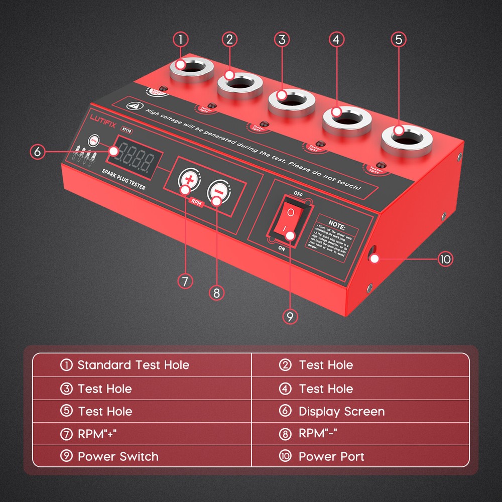 Car Spark Plug Tester 5 Holes Plug Gasoline Ignition Plug Digital Analyzer Tool
