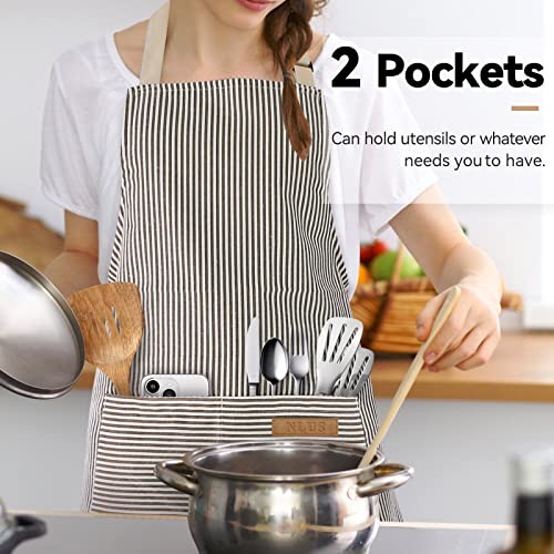 2 Pack Kitchen Cooking Aprons, Adjustable Bib Soft Chef Apron with Black/Brown