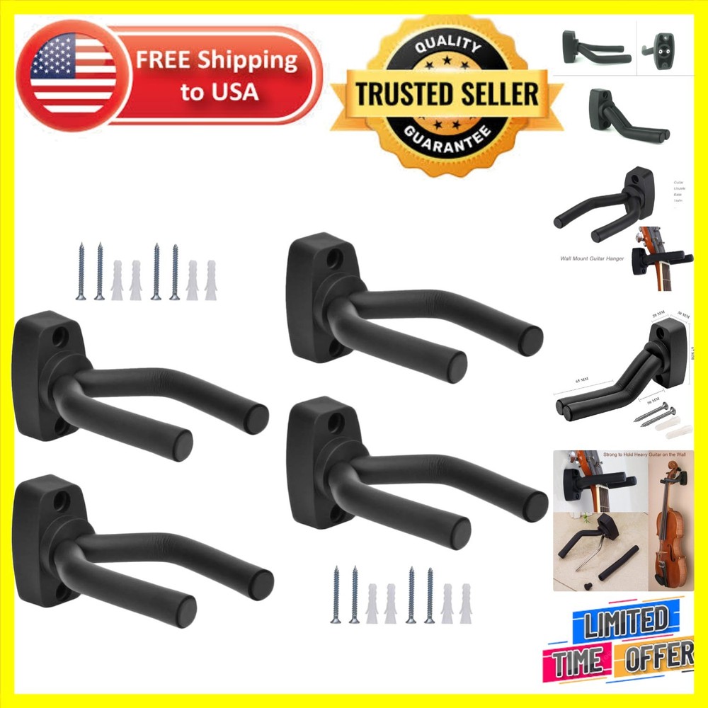 Elegant 4-Pack Adjustable Guitar Wall Hanger – Securely Display Any Instrument