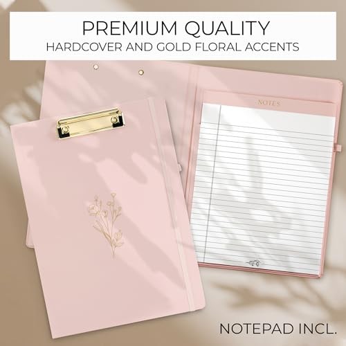 Aesthetic Clipboard Folio with Refillable Lined Notepad & Interior Pocket Pink