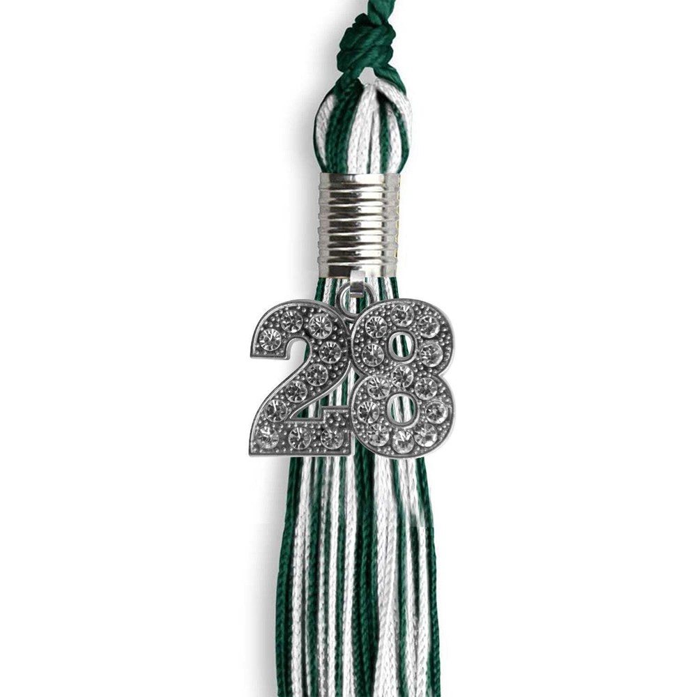 Endea Graduation Hunter Green/White Mixed Color Tassel With Silver Date Drop