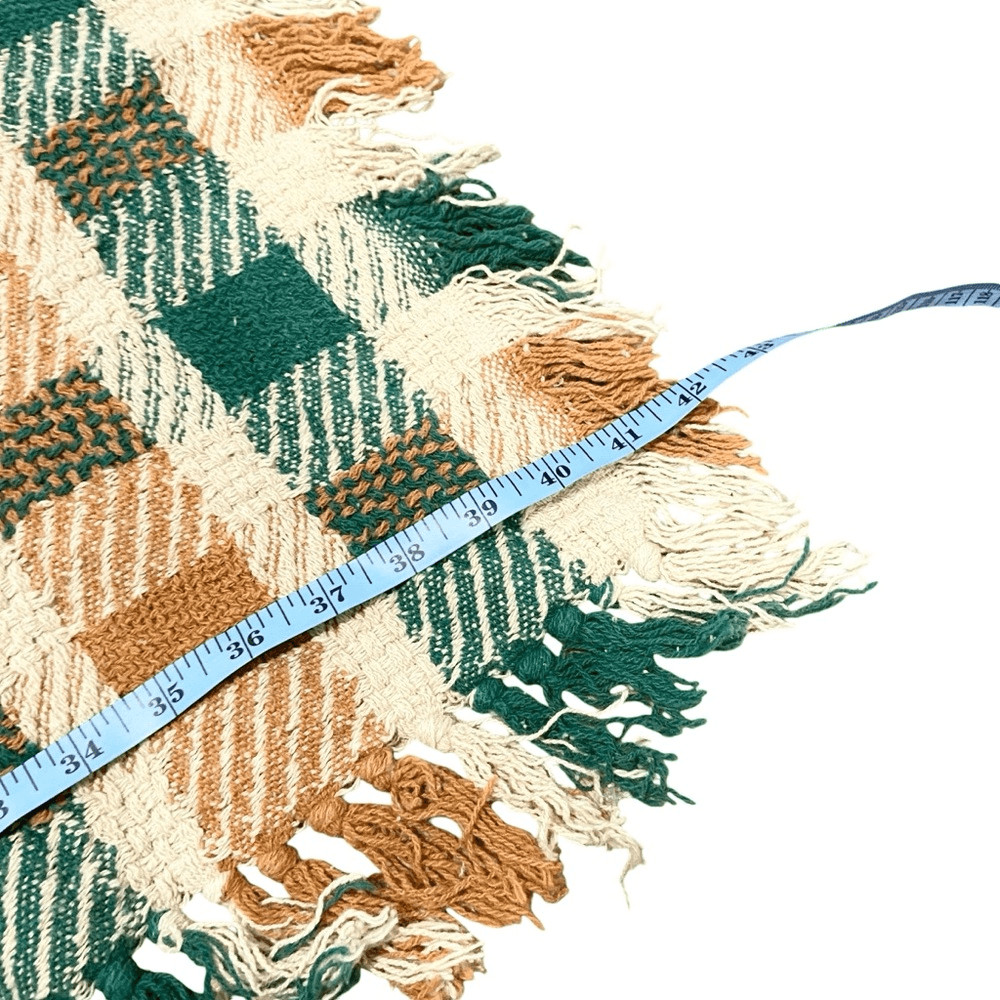 Boho Checkered Throw Blanket with Fringe in Blue and White