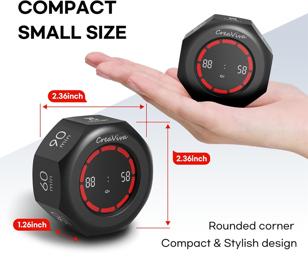 Flip Cube Pomodoro Timer - Rechargeable Visual Countdown & Count up Stopwatch, 7