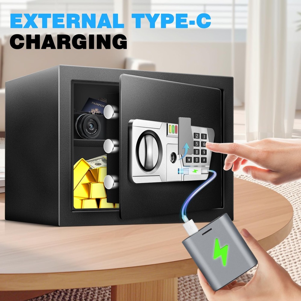 1.5 Cu Ft Small Fireproof Safe Box For Home Documents with Type-C External Po...