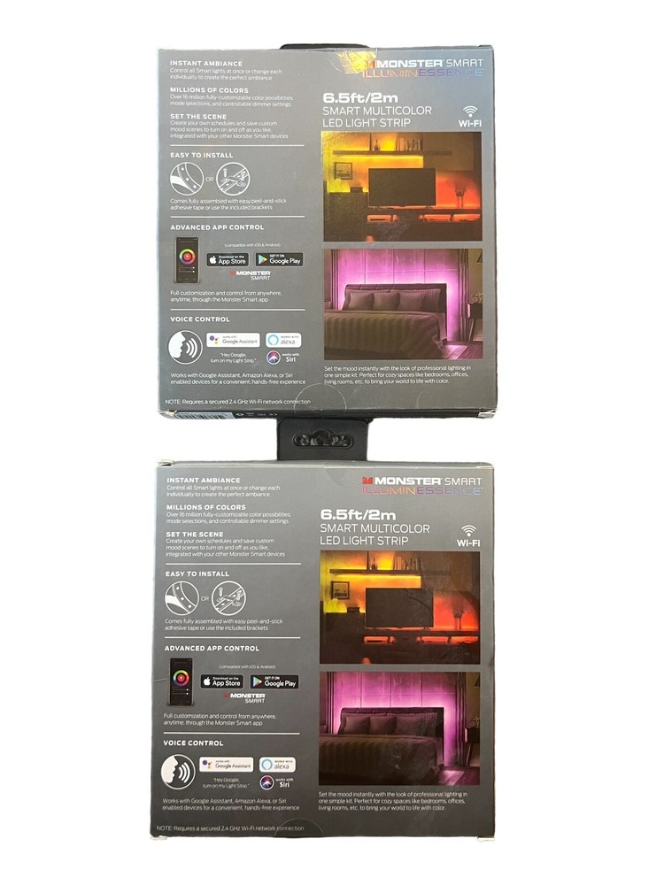 2 Pack Monster Smart Illuminessence 6.5 Ft Multicolor LED Light App Control NEW