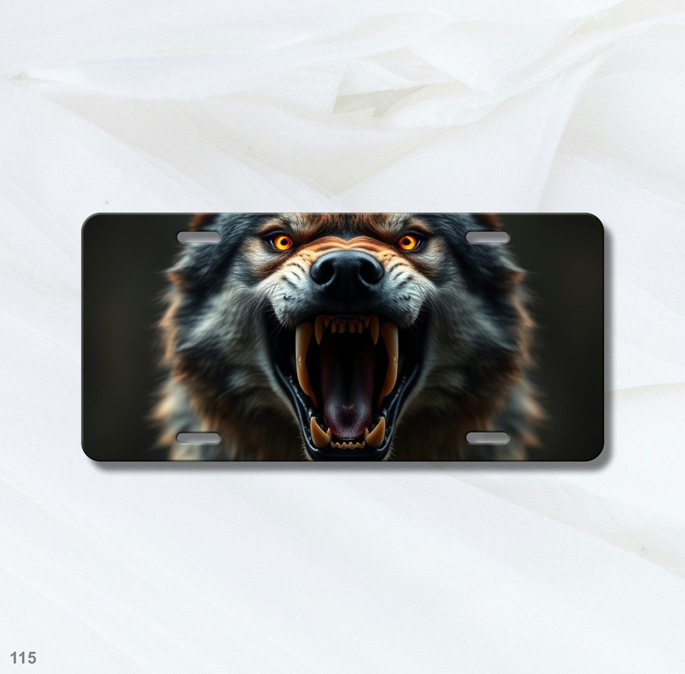 Aggressive Wolf License Plate Snarling Design Customizable Front Plate Anniversa
