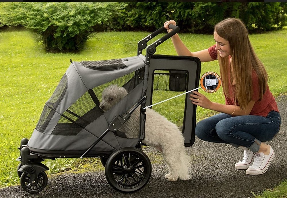 Pet Gear NO-Zip Excursion 4-Wheel Stroller Dual Entry Push Button