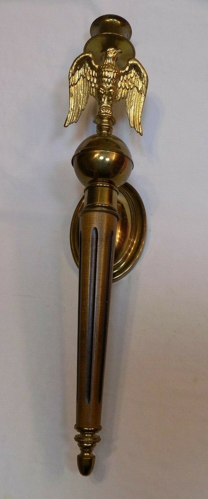 Brass Wood American Eagle Wall Candlestick Sconce Large Long Pole Vintage Old