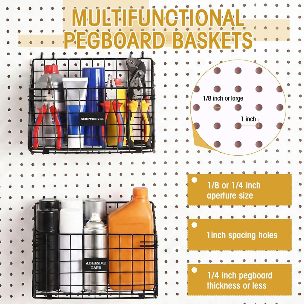 Large Pegboard Bins & Baskets - 4 Pcs Organizer for Tools & Crafts