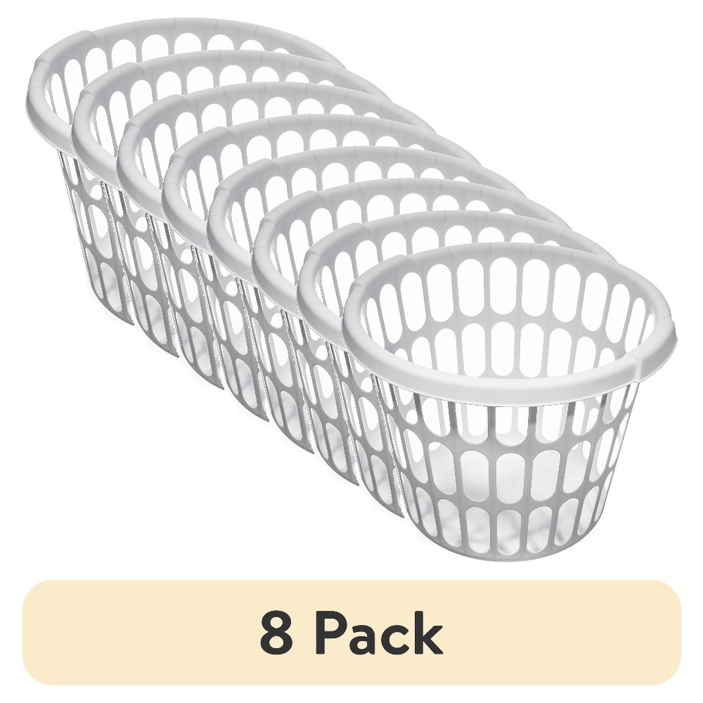 Large Round White Laundry Basket with Handles 8-Pack Storage Hamper