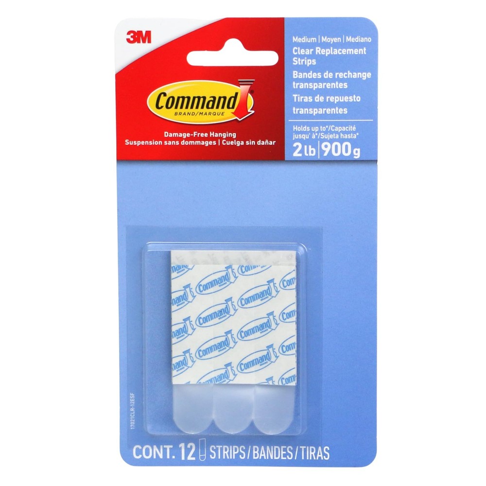 Command Refill Strips, Medium, Clear, 12-Strips 12 Clear