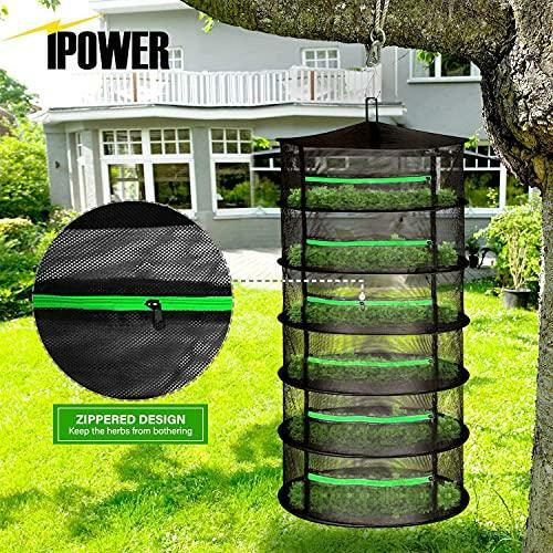 iPower 2ft 6-Layer Foldable Herb Mesh Rack Hanging Drying Net with Zippers Heavy