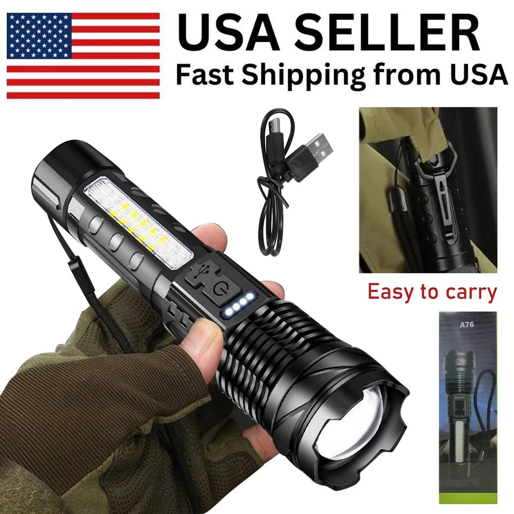 1000000 Lumens Super Bright LED Tactical Flashlight Rechargeable 3x Color Light