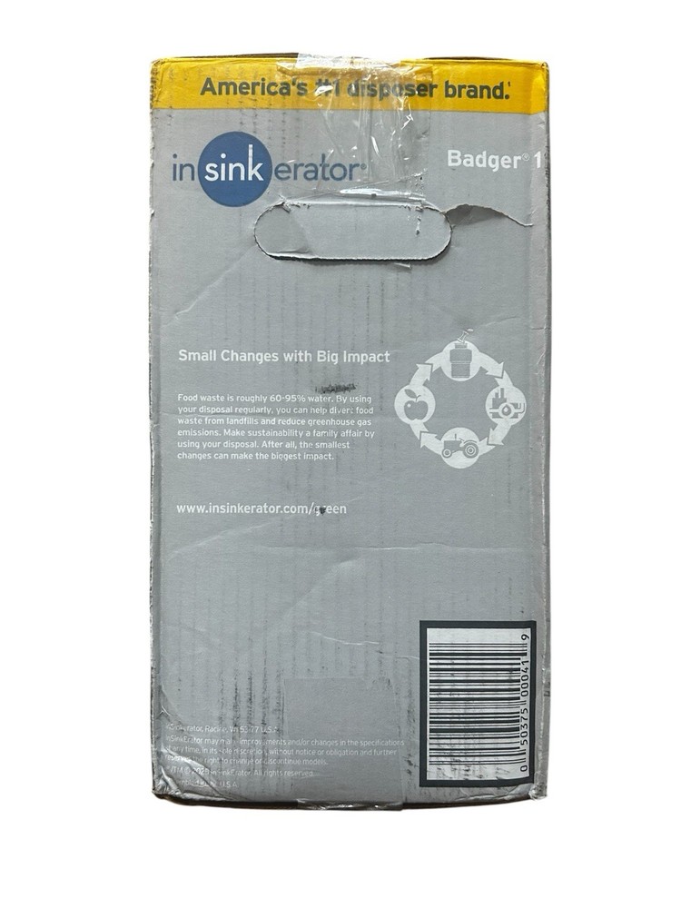 InSinkErator Badger 1 Food Waste Disposer - 1/3 HP - New In Box