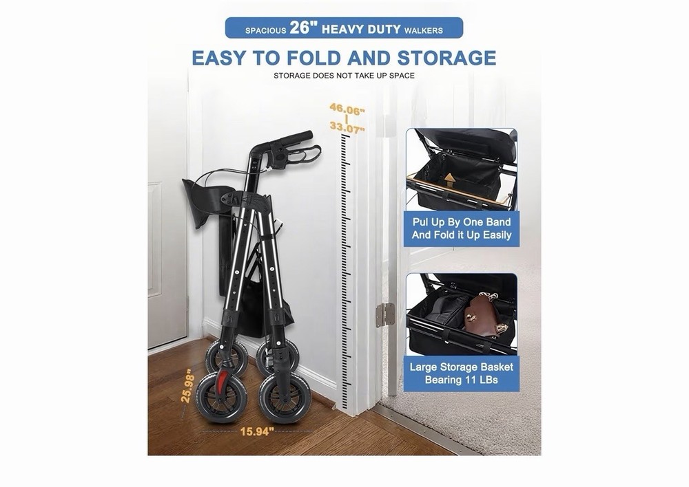 Rollator Walker with Seat,450Lb Rolling Walker, Extra-Wide Heavy-Duty Rollator