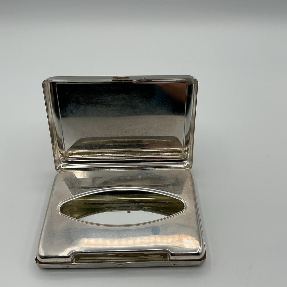 Vintage Silver plated Compact Tissue Holder W Mirror Etched GAIL