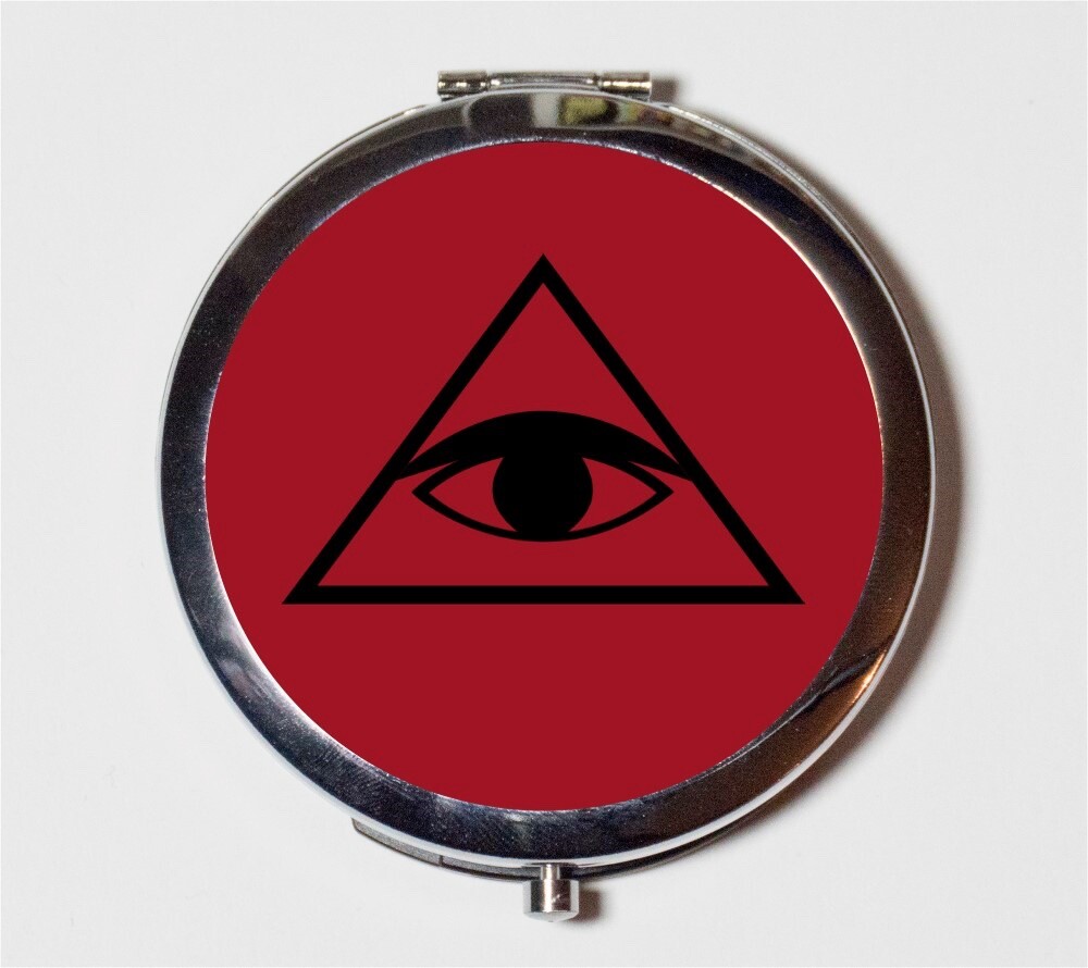 All Seeing Eye Red Compact Mirror Make Up Pocket Mirror Cosmetics