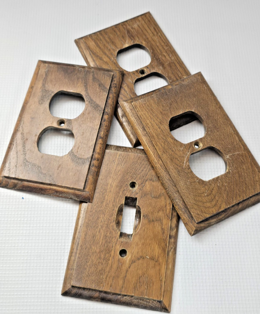 Antique Wooden Plates - Outlet Covers Rectangular Rustic Cabin 1 Switch 3 Outlet