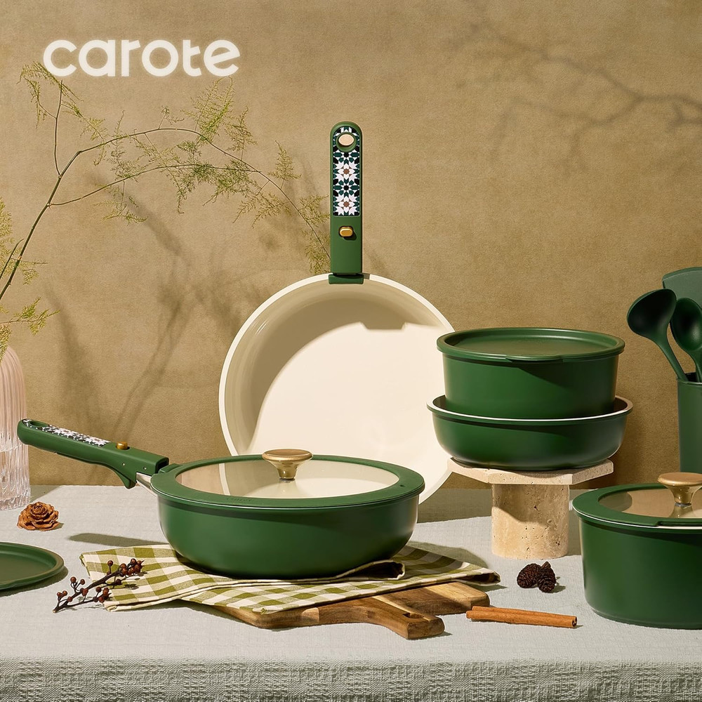 21-Piece Green Non-Stick Ceramic Cookware Set - Induction & Dishwasher Safe
