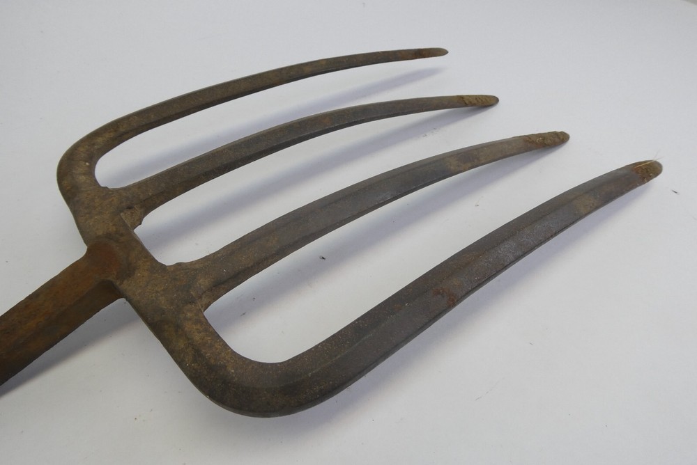 Antique Four Pronged Blacksmith Made Pitchfork Head Tool Part