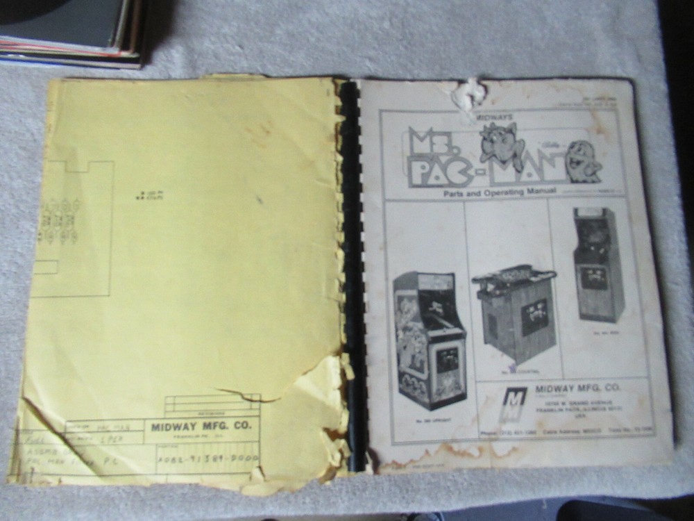 poor condition   MS PAC MAN  w/schematics   ARCADE GAME  owners manual
