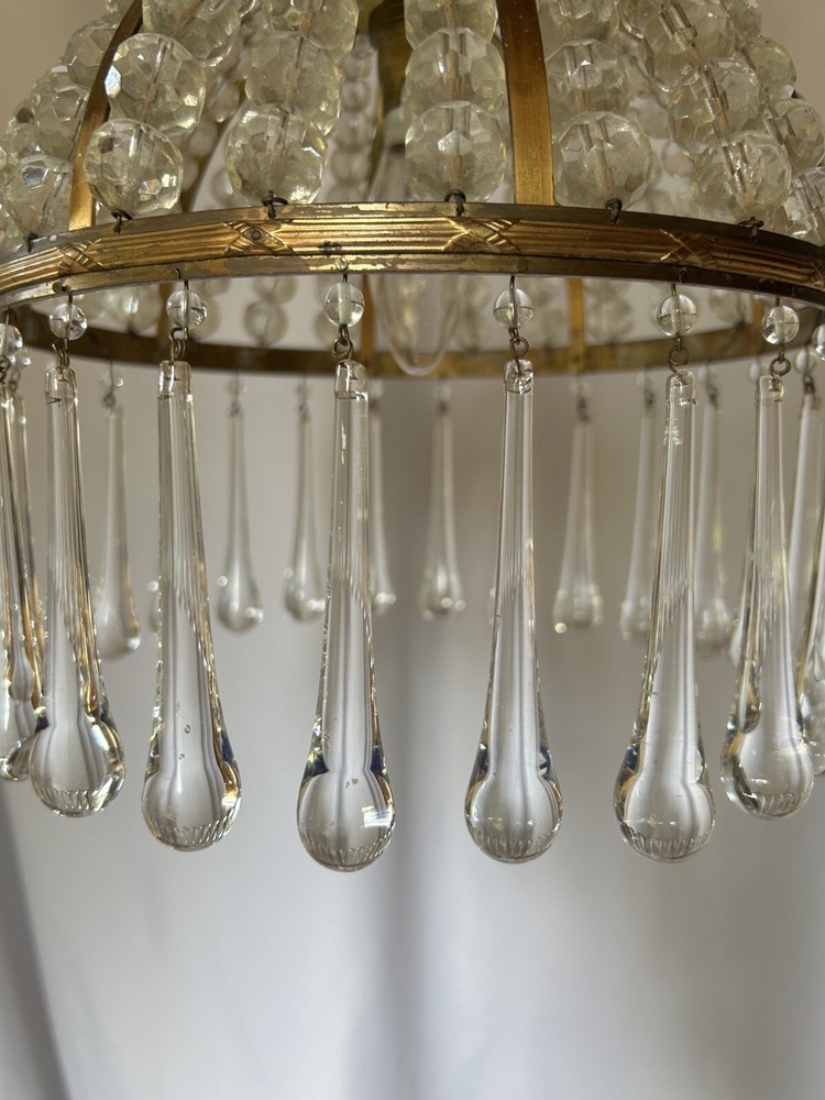 Vintage Half Bag Beaded Crystal Chandelier